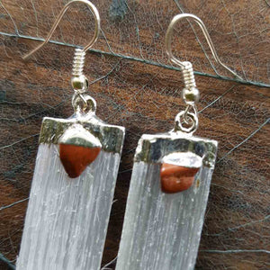 Selenite & Red Jasper Earrings (silver plate)