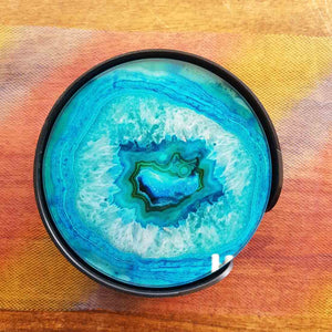 Blue Agate Look Glass Coasters (set of 6)