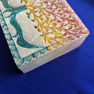 Colourful Tree of Life Soapstone Box (approx. 15x10x4.5cm)