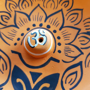 Large Om Lotus Orange Clay Incense Holder (13x13cm)