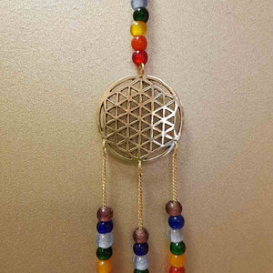 Flower of Life Hanging Bells with Chakra Beads (brass)