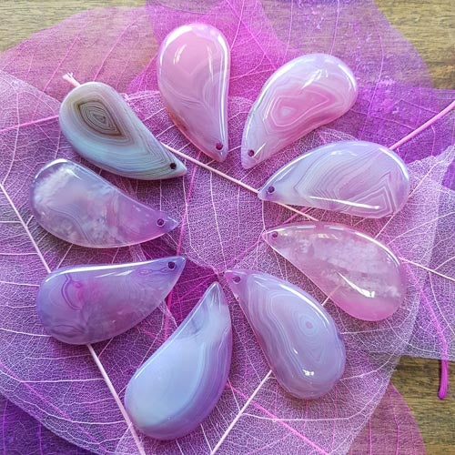 Pink Dyed Agate Curved Tear Drop Pendant. (assorted)