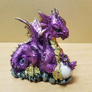 Purple & Gold Dragon with Baby in Egg (11x12cm)