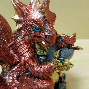Red & Gold Dragon with Baby in Egg (11x12cm)