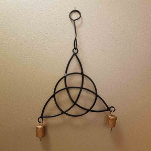 Hanging Black Metal Triquetra with Brass Bells (28x16cm)