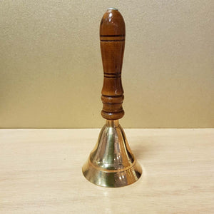 Brass Temple Bell with Wooden Handle (approx. 14cm)