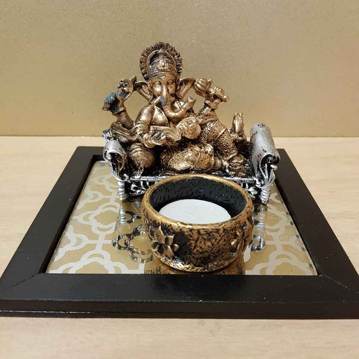 Reclining Ganesh Gold Look Candle Holder Set (3 pieces)