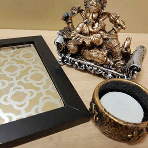 Reclining Ganesh Gold Look Candle Holder Set (3 pieces)