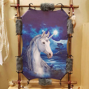 Unicorn in Moonlight Framed with Wood (56x41cm)