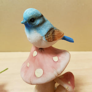 Blue Bird on Mushroom.  (2 assorted approx. 14cm )