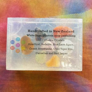 Chakra White Sage Soap (contains 7 crystals) Cruelty Free, Vegan, Sustainable