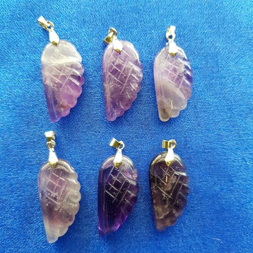 Amethyst Angel Wing Pendant (assorted. silver metal bale)