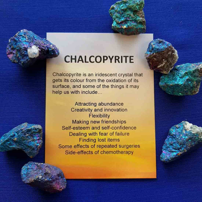 Chalcopyrite Crystal Card (assorted backgrounds) stones not included