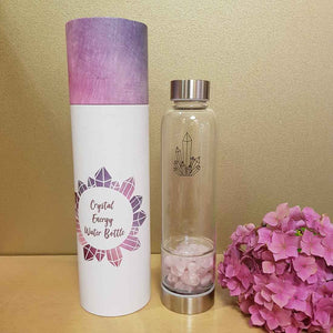 Crystal Energy Water Bottle with Rose Quartz (and Neoprene Sleeve)