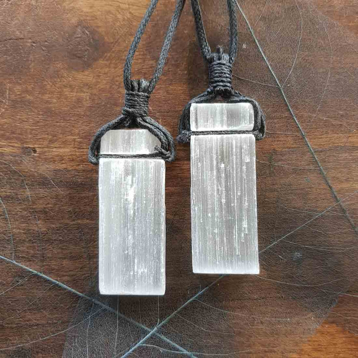 Selenite Rod Pendant with Cord (assorted approx 5x2x.8cm)