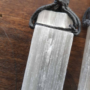 Selenite Rod Pendant with Cord (assorted approx 5x2x.8cm)