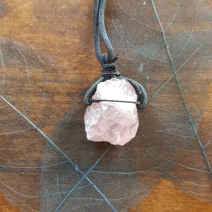 Rose Quartz Rough Rock Pendant with Plaited Cord (assorted approx 3.5x3cm)