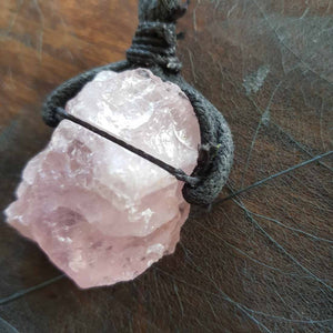 Rose Quartz Rough Rock Pendant with Plaited Cord (assorted approx 3.5x3cm)