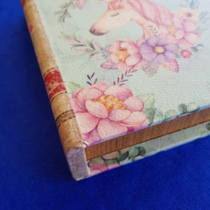 Green & Pink Unicorn Book Box (approx 18x13x4cm)