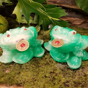 Green Feng Shui Prosperity Frog on Ingots (small)
