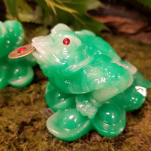 Green Feng Shui Prosperity Frog on Ingots (small)