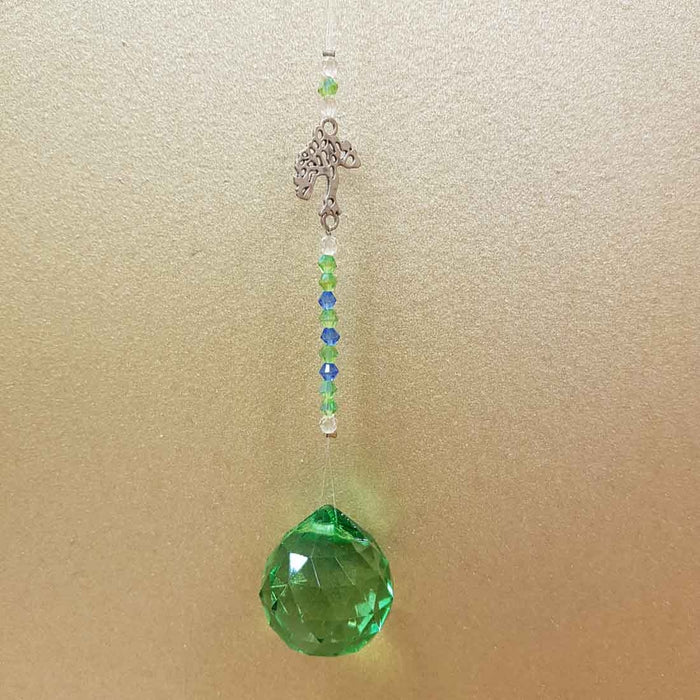 Hanging Green Faceted Prism with Tree of Life (30mm)
