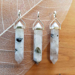 Rainbow Moonstone Point Pendant (sterling silver)