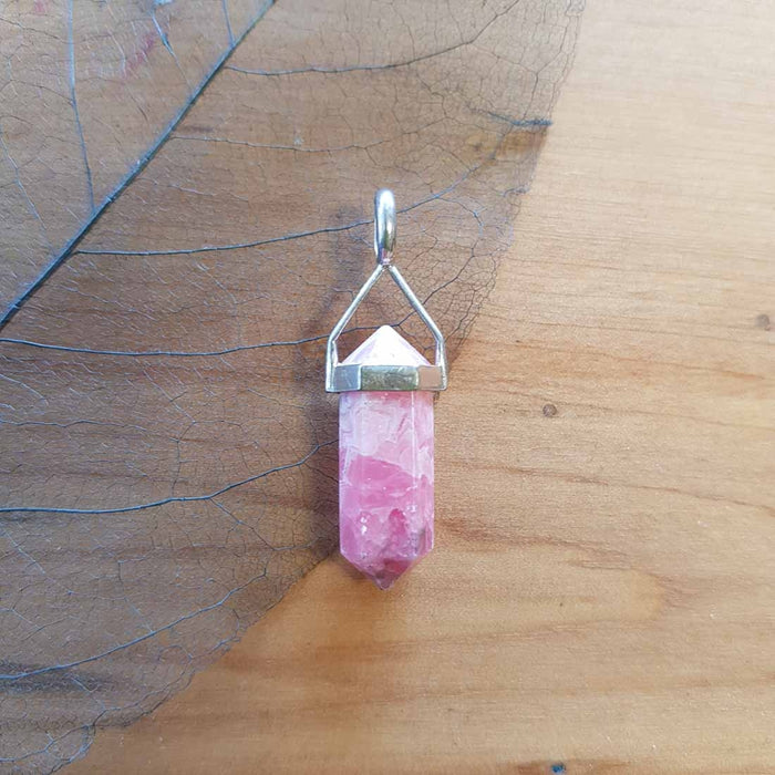 Rhodochrosite Point Pendant (small. assorted. silver metal)
