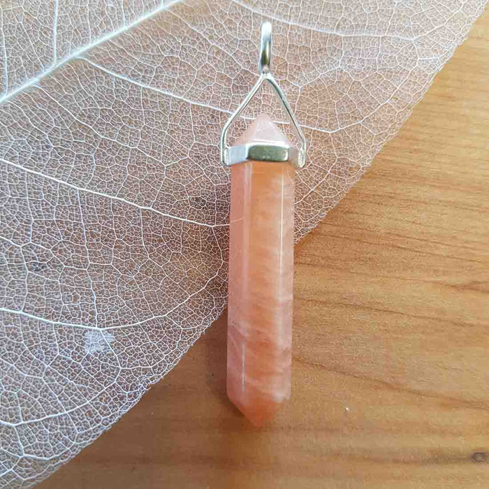 Apricot/Peach Moonstone Point Pendant (assorted. sterling silver)