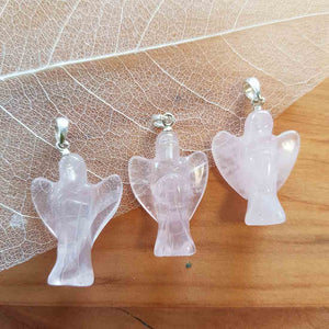 Rose Quartz Angel Pendant (sterling silver)