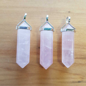 Rose Quartz Point Pendant (sterling silver large)