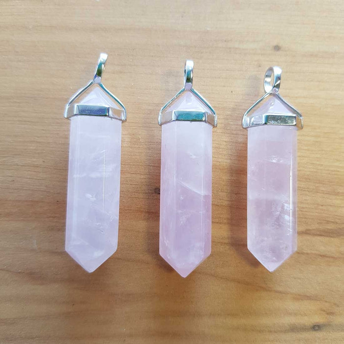 Rose Quartz Point Pendant (assorted. larger. sterling silver)