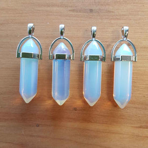 Opalite (man-made) Bullet Point Pendant (silver plate)