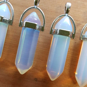 Opalite (man-made) Bullet Point Pendant (silver plate)