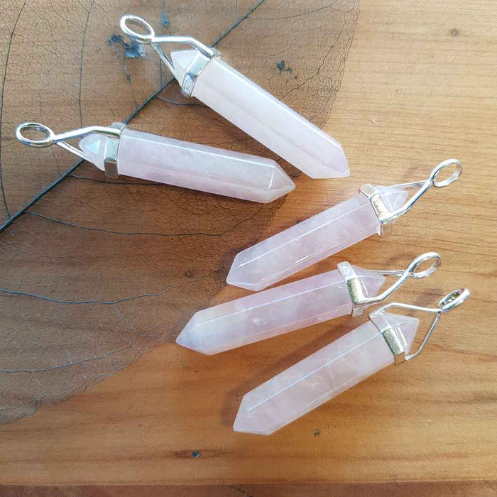 Rose Aura Quartz Point Pendant (assorted. sterling silver)