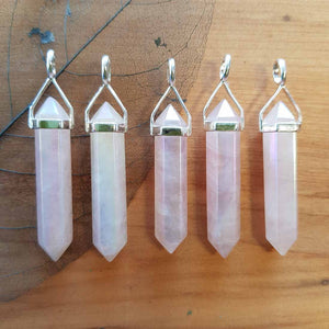 Rose Aura Quartz Point Pendant (assorted. sterling silver)