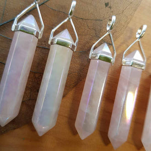 Rose Aura Quartz Point Pendant (assorted. sterling silver)