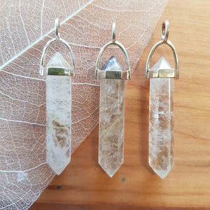 Rutilated Quartz Point Pendant (silver plated)