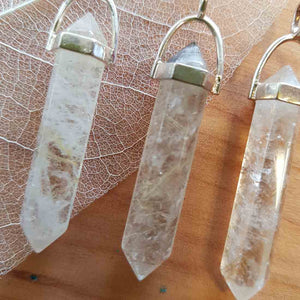 Rutilated Quartz Point Pendant (silver plated)