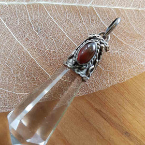 Quartz Faceted Point Pendant with Tourmaline in Silver Cap