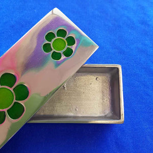Green Flower Metal Trinket Box (approx. 17x5.5x3cm)