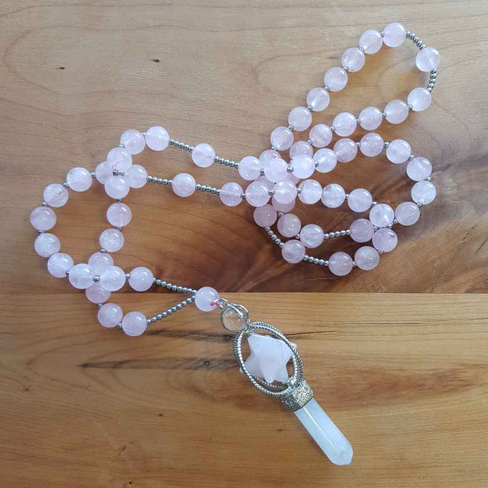 Rose Quartz Merkaba Wand Necklace (silver plated)