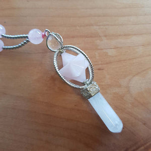 Rose Quartz Merkaba Wand Necklace (silver plated)