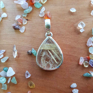 Rutilated Quartz Tear Drop Pendant (sterling silver)