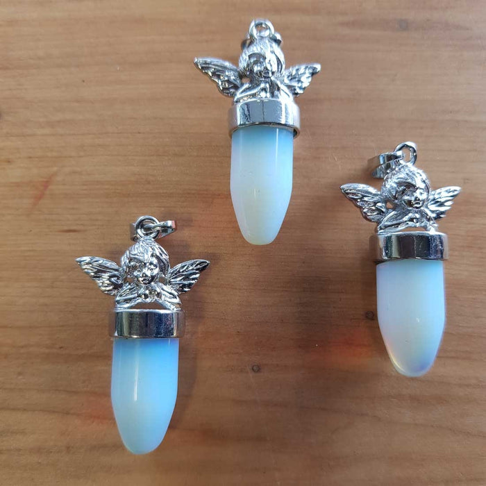 Opalite Bullet Pendant with Angel Cap (assorted approx. 6x1.5-2.5cm)