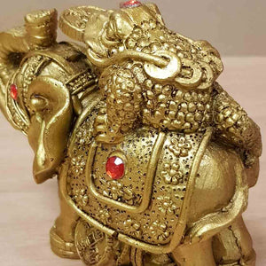 Gold Feng Shui Elephant with Frog (approx. 9 x 7.5cm)