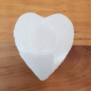 Selenite Heart Candle Holder (approx. 9x10x4cm)