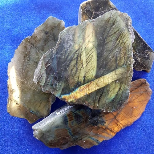 Labradorite Partially Polished sLAB (assorted. approx. 6.7-11.6x4.1-8.2x1.3-3.3cm)