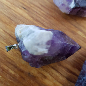 Chevron Amethyst Partially Polished Point Pendant. (assorted. silver metal bale)