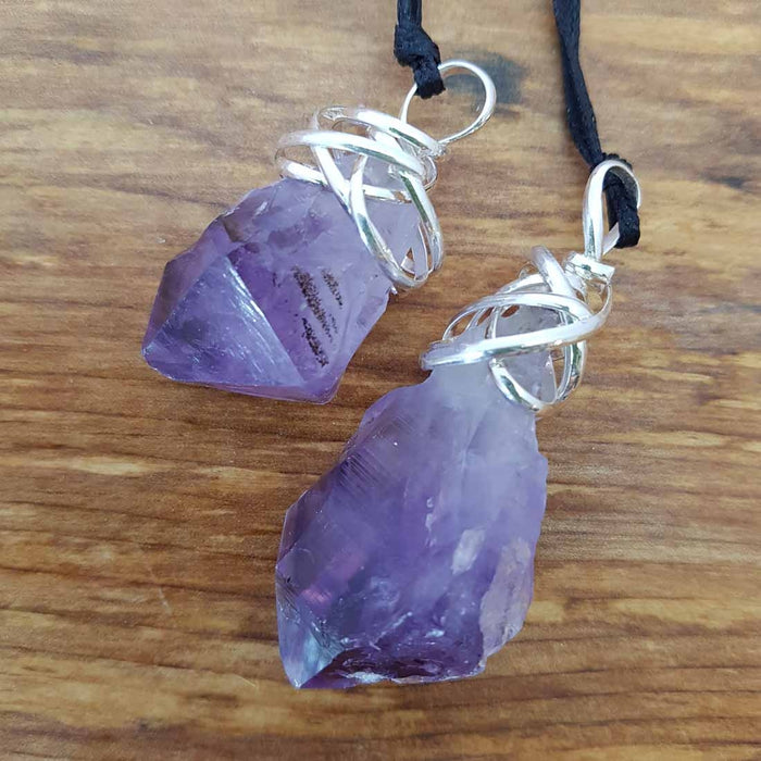 Amethyst Natural Point Pendant in Tangle of Silver Metal (assorted)